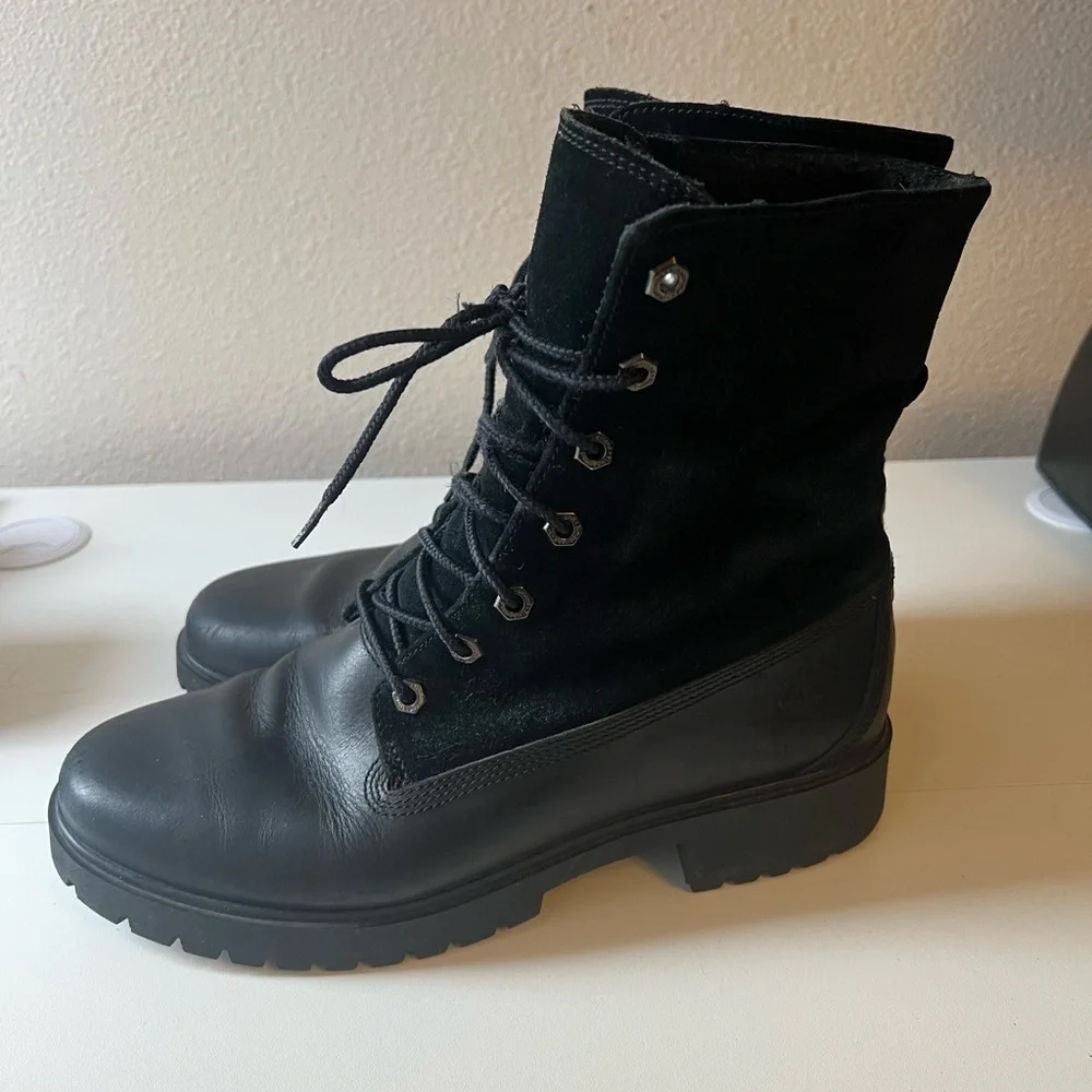 Timberland Warm-Lined Waterproof Roll-Top Boot Black Leather Lug Sole Size 9.5